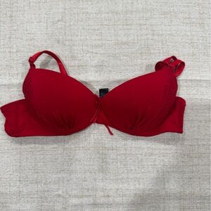 Elegant Push-up Red Lace Trim Bra fully padded with underwire